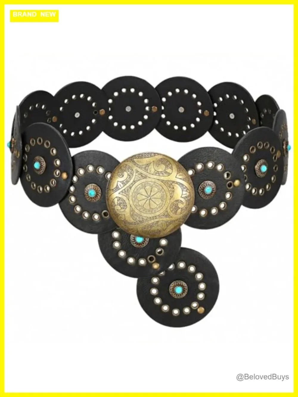 Vintage Western Boho Wide Concho Belt for Women, Faux Leather Cowgirl Disc Belt